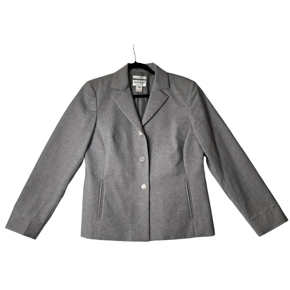 Pendleton Blazer Jacket Women Size 10 Savvy Stretch Wool Blend‎ Gray Pockets